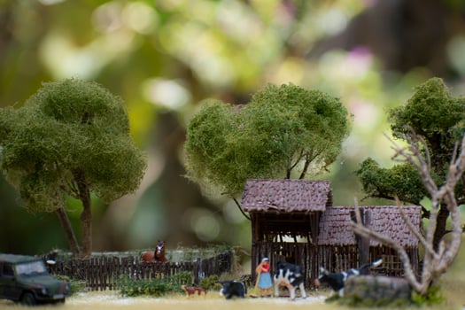 Diorama of suburban daily activity. Miniature macro photography of the life of a housewife who lives in the countryside. photo