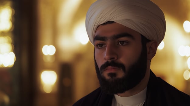 Thoughtful Shiite Cleric Posing in Traditional Attire Spiritual and Cultural Portrait for Religious Studies and Diversity Projects photo