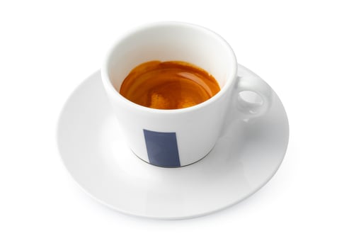 White cup of black coffee isolated on white background photo