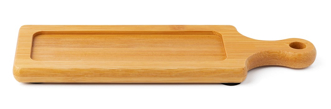 Wooden board isolated on white background, close up photo