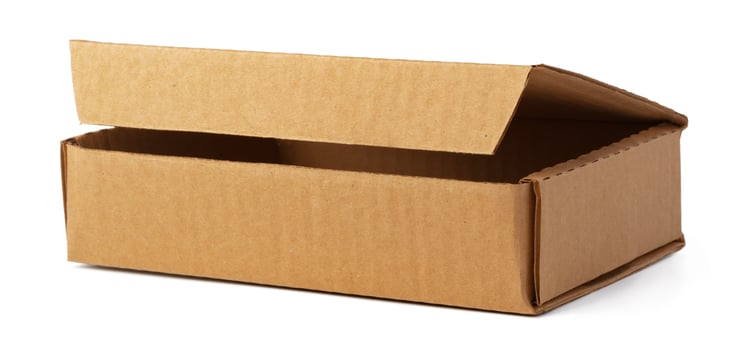 Open brown cardboard box isolated on white photo