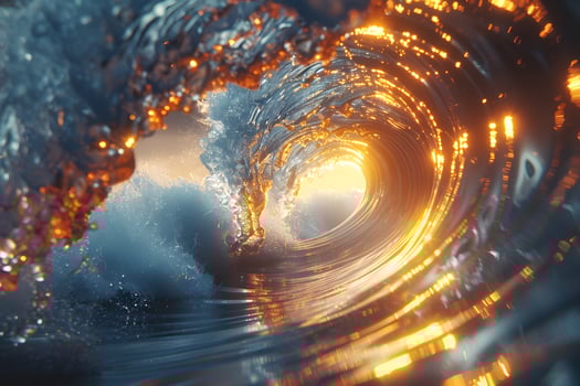 Spectacular View Inside a Sunlit Ocean Wave with Glowing Splashes and Ripples - Nature and Water Concept for Wall Art and Decor photo