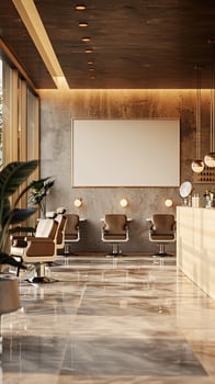 A modern salon with a large white board photo