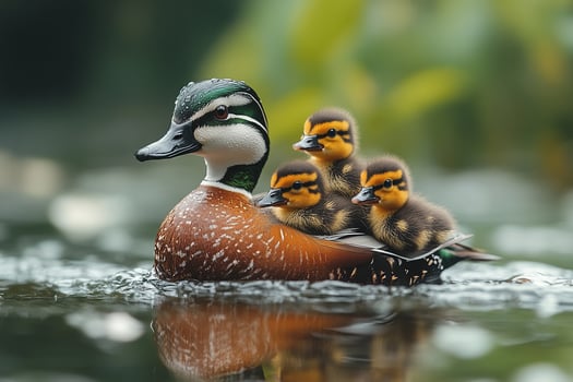 Tow Wood Duck playing with family in the Brazil beautiful background photo