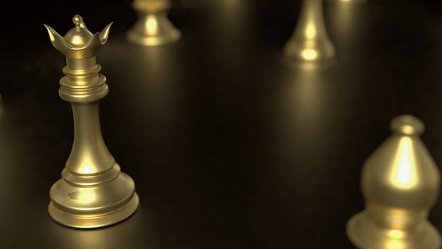 The Gold chess on black background for Business concept 3d rendering. photo