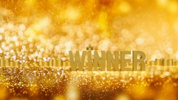 The Gold winner text on bokeh Background for game or casino concept. photo