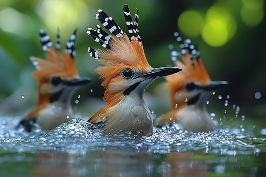Hoopoe group is swearing water beautiful background photo