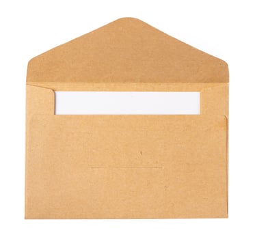 Recycled craft paper envelope isolated white background photo