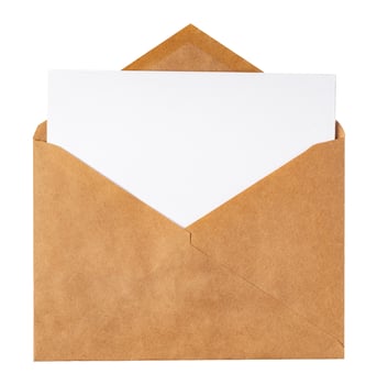 Recycled craft paper envelope isolated white background photo