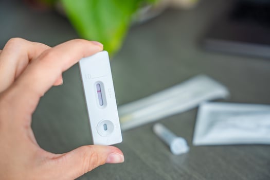 Rapid Antigen Test kit with with negative result during swab COVID-19 testing. Coronavirus Self nasal or Home test, Autumn exacerbation of viruses. High quality photo