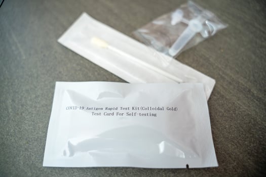 Rapid Antigen Test kit with all needed during swab COVID-19 testing. Coronavirus Self nasal or Home test, Autumn exacerbation of viruses. High quality photo