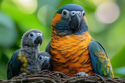 Kea Bird playing with family in the beautiful background photo