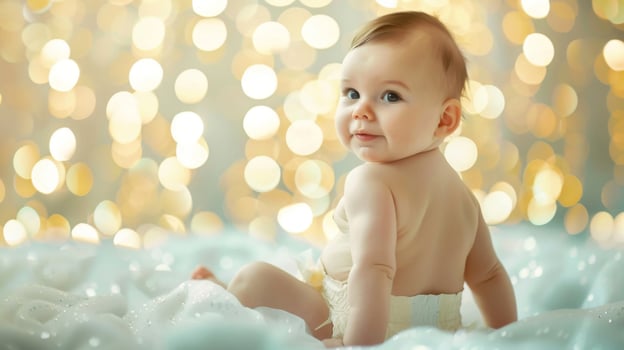 Cute small little newborn baby wearing a diaper. Baby in diaper pants photo