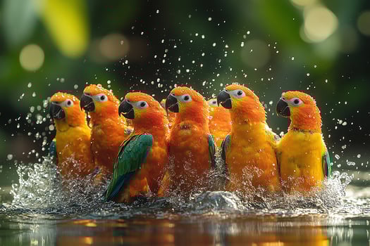 Kea Bird group is swearing water in beautiful background photo
