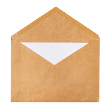 Recycled craft paper envelope isolated white background photo