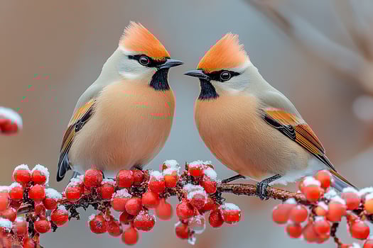 Tow Cedar Waxwing love in the beautiful background photo