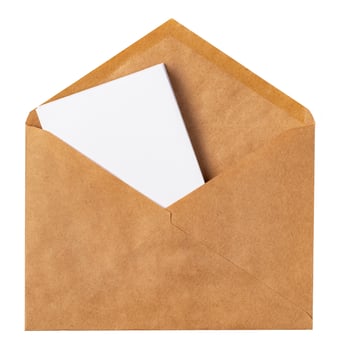 Recycled craft paper envelope isolated white background photo