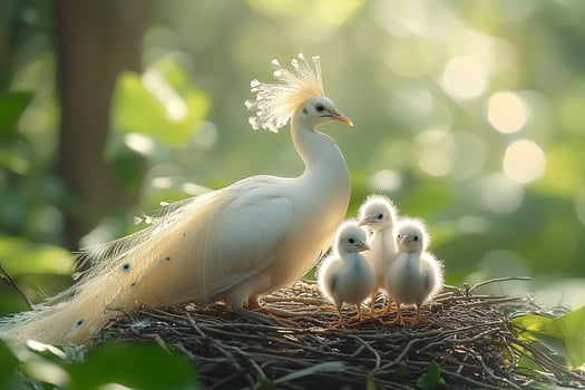 Tow White Peacock Bird playing with family in the Brazik beautiful background photo