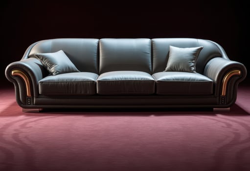 Black Leather Sofa with Gold Accents and Pillows photo