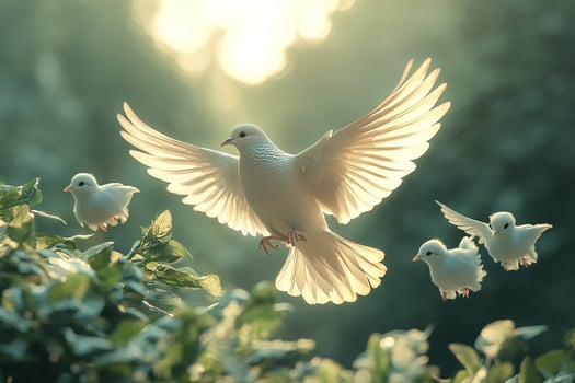 Dove Bird playing with family in the beautiful background photo