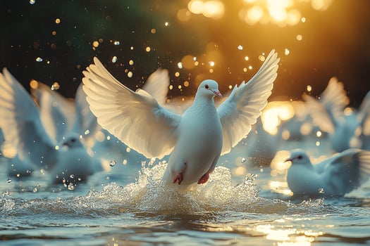 Dove group is swearing water in beautiful background photo