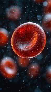 Red blood cell floating in a soft, blurred background. The vibrant, red cell stands out sharply with its smooth photo