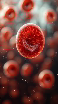 Red blood cell floating in a soft, blurred background. The vibrant, red cell stands out sharply with its smooth photo