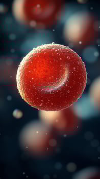 Red blood cell floating in a soft, blurred background. The vibrant, red cell stands out sharply with its smooth photo