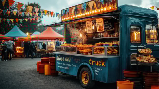 Food truck selling street food at a night market event photo