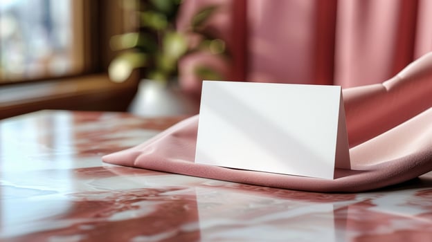 A white card with a triangle shape sits on a table photo