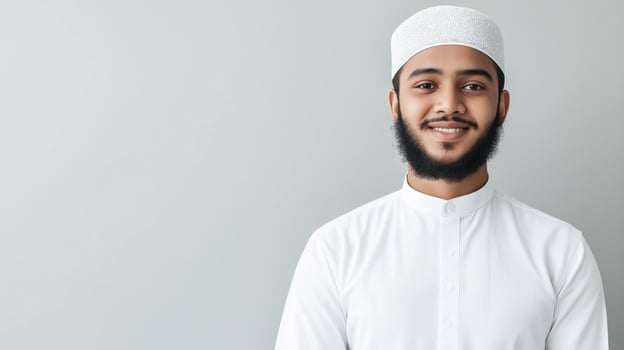 Traditional Attire of a Young Bangladeshi Muslim Cleric Highlighting Diversity for Cultural Events and Religious Content photo