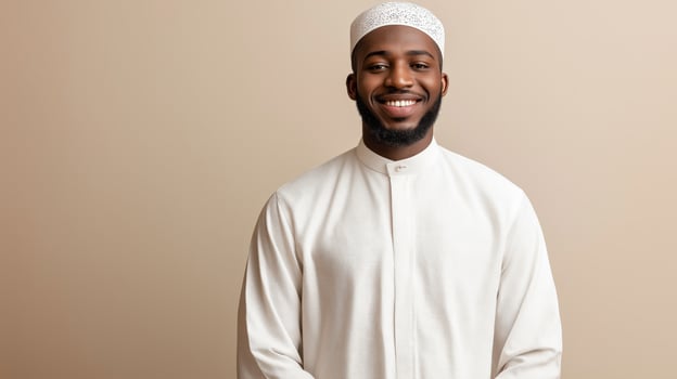 African Sunni Muslim Cleric in Traditional Attire, Representing Faith and Diversity, Ideal for Cultural Studies and Religious Publications photo