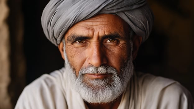 Portrait of a MiddleAged Man with Turban and Beard, Traditional Clothing, Cultural Diversity, Ethnic Heritage photo
