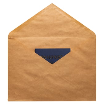 Recycled craft paper envelope isolated white background photo