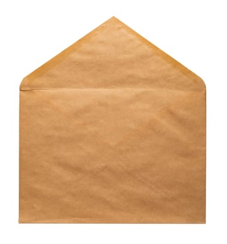 Recycled craft paper envelope isolated white background photo