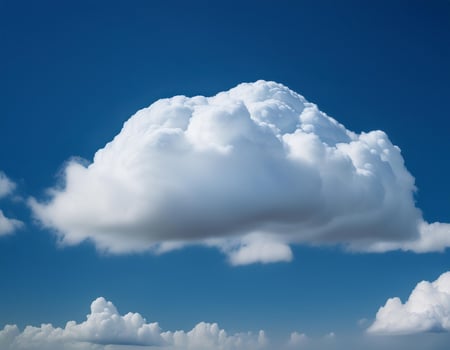 A single fluffy white cloud floats against a bright blue sky, showcasing a peaceful and serene weather scene. photo