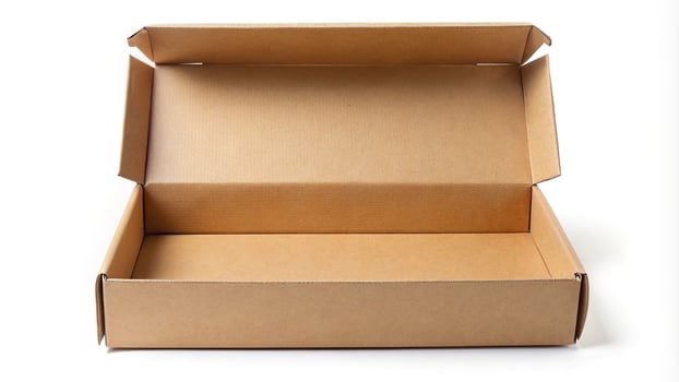 A thin opened kraft paper courier box isolated on white background photo