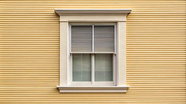 Cream colored house window with blinds photo