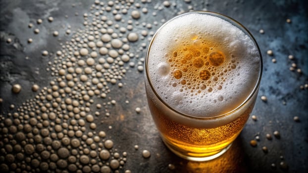 Craft beer bubbles creating a texture, top view photo