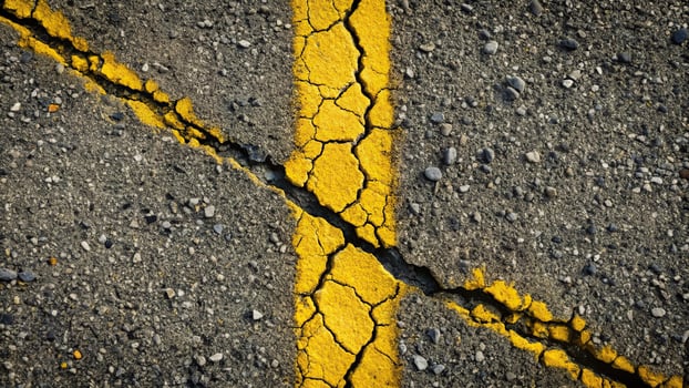 Cracked asphalt road with painted mark photo