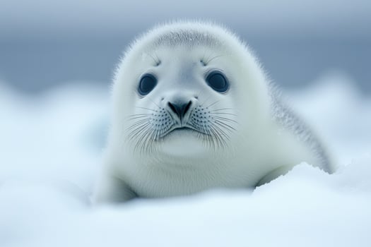 Harp seal pup resting on a snowy expanse photo