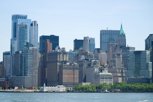 Manhattan, lower New York financial offices over Hudson river photo