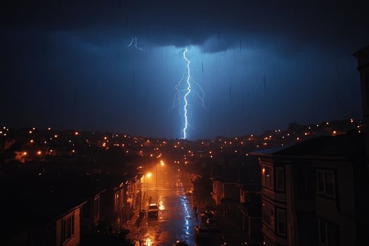 Lightning strike illuminating houses during storm in san francisco photo