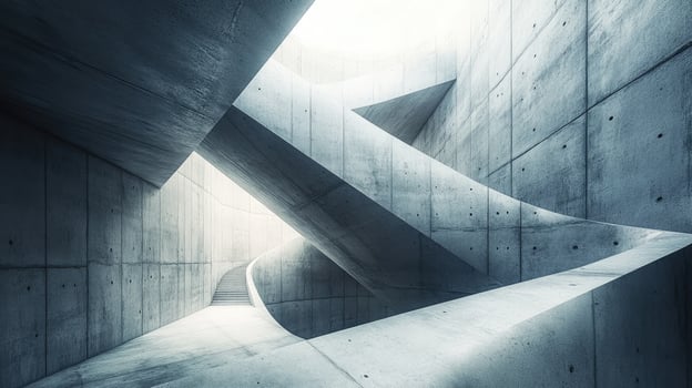 Sunlight illuminating modern building concrete stairs structure photo