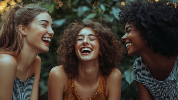 Candid moments of friends laughing together. Best friends enjoying time together outdoors photo