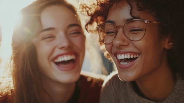 Candid moments of friends laughing together. Best friends enjoying time together outdoors photo
