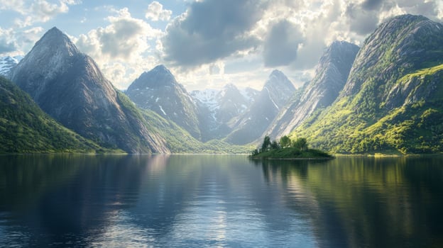 A panoramic view of the mountains and lake. Beautiful landscape stunning natural landscape photo