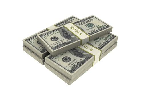 3D Stacks of Hundred US Dollars White Background photo