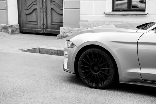 Sweden, Stockholm - MAY 2022. Sport car stays parked near the wall in Stockholm city in Sweden photo