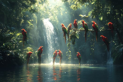 Artwork Resplendent Quetzal group playing in the Brazil beautiful background photo